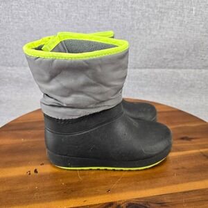 Wonder Nation Kids Black Gray Neon Yellow Winter Snow Boots Size 1 Zipper